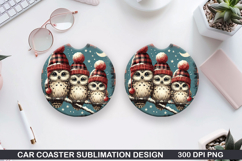 Owls Car Coaster Sublimation| Christmas Coaster PNG Product Image 1