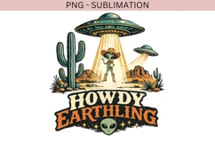 Howdy Earthling PNG, Retro UFO Desert Clipart, Alien Cowboy Product Image 2