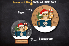 Christmas Snow Globe Owl SVG laser cut file for Glowforge Product Image 2