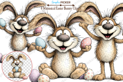 Whimsical Bunny Easter Clipart, Watercolor Easter Bunny PNG Product Image 1