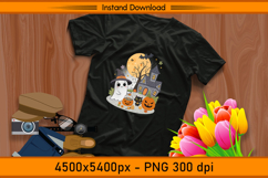 Cute Christmas Ghost Cat and Pumpkin Moon PNG Product Image 2