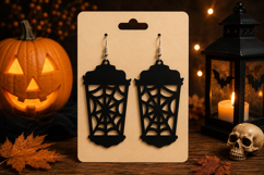 Halloween Lantern Earrings SVG - Laser Cut Spooky Earrings Product Image 1