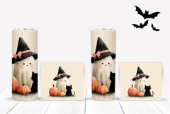 Cartoon Ghost Tumbler Wrap, Watercolor Halloween Tumbler Product Image 2