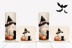Cartoon Ghost Tumbler Wrap, Watercolor Halloween Tumbler Product Image 2