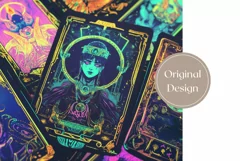 Neon Tumbler Wrap Design, Tarot Cards Tumbler Template Product Image 2