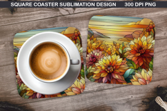 Flowers Coaster Sublimation, Autumn Flowers Coaster PNG Product Image 1