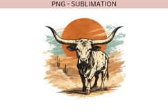 Western Longhorn PNG | Rustic Bull and Cactus Graphic Product Image 2