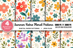 Summer Retro Floral Digital Paper JPG Product Image 1