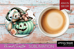 Ferret Halloween Round Coaster Coquette Coaster PNG Product Image 1
