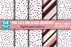 Pink Gold and Black Checkered Digital Paper Background PNG Product Image 3