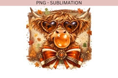 Cute Highland Cow PNG | Fall Cow with Heart Sunglasses Product Image 2