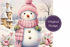 Watercolor Christmas Tumbler Wrap, Christmas Snowman PNG Product Image 2