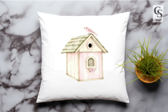 Cute Birdhouse Watercolor Cottage Clipart Sublimation PNG Product Image 2