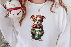 Christmas Dog And Coffee Clipart, Christmas Clipart Product Image 2