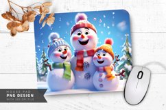 Playful Snowman Family in Snowy Landscape Mouse Pad Design Product Image 1