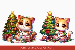 Watercolor Cute Christmas Cat clipart, Cat Sublimation Product Image 1