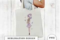 Watercolor Girl with balloons Sublimation design Product Image 2