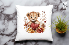 Baby Lion Holding Heart Watercolor Clipart PNG Product Image 3