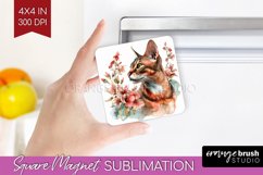 Floral Cat Magnet Sublimation - Flowers Square Magnet PNG Product Image 1