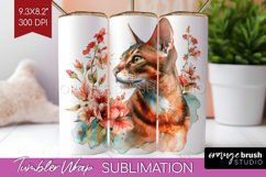 Floral Cat Tumbler Wrap - Flowers Tumbler PNG Sublimation Product Image 1
