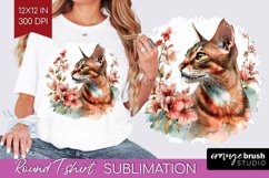 Floral Cat Round Tshirt Background - Flowers PNG Sublimation Product Image 1