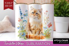Floral Cat Tumbler Wrap - Flowers Tumbler PNG Sublimation Product Image 1