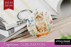 Floral Cat Keychain PNG - Flowers Keychain Sublimation Product Image 1