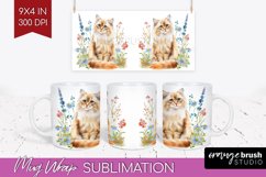 Floral Cat Mug Wrap - Flowers Mug PNG Sublimation Product Image 1