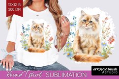 Floral Cat Round Tshirt Background - Flowers PNG Sublimation Product Image 1