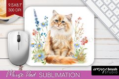 Floral Cat Mouse Pad Sublimation - Flowers Mousepad PNG Product Image 1