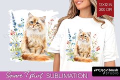 Floral Cat Square Tshirt Background - Flowers PNG Product Image 1
