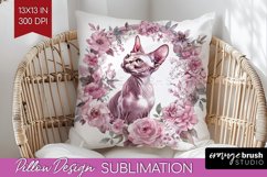 Floral Cat Pillow Sublimation - Flowers Pillow Cover PNG Product Image 1