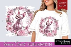 Floral Cat Square Tshirt Background - Flowers PNG Product Image 1