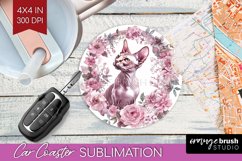 Floral Cat Car Coaster - Flowers Coaster PNG Sublimation Product Image 1