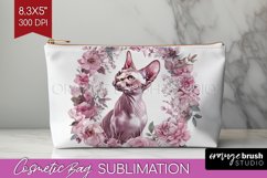 Floral Cat Cosmetic Bag - Flowers Makeup Bag PNG Sublimation Product Image 1