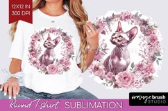 Floral Cat Round Tshirt Background - Flowers PNG Sublimation Product Image 1