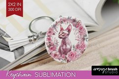 Floral Cat Keychain PNG - Flowers Keychain Sublimation Product Image 1