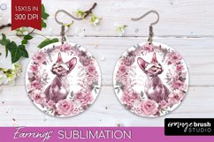 Floral Cat Round Earrings - Flowers PNG Sublimation Product Image 1