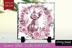 Floral Cat Slate PNG - Flowers Square Slate Sublimation Product Image 1
