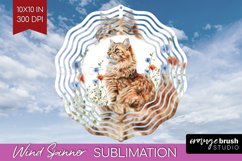 Floral Cat Wind Spinner Sublimation PNG - Flowers Round Product Image 1