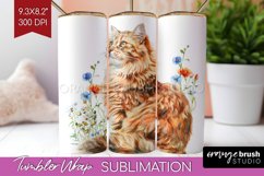 Floral Cat Tumbler Wrap - Flowers Tumbler PNG Sublimation Product Image 1