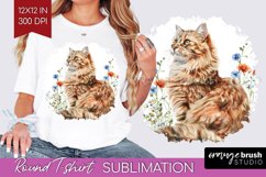 Floral Cat Round Tshirt Background - Flowers PNG Sublimation Product Image 1