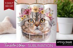 Floral Cat Tumbler Wrap - Flowers Tumbler PNG Sublimation Product Image 1