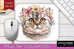 Floral Cat Mouse Pad Sublimation - Flowers Mousepad PNG Product Image 1