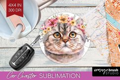 Floral Cat Car Coaster - Flowers Coaster PNG Sublimation Product Image 1