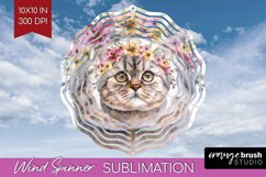 Floral Cat Wind Spinner Sublimation PNG - Flowers Round Product Image 1