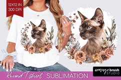 Floral Cat Round Tshirt Background - Flowers PNG Sublimation Product Image 1