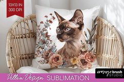 Floral Cat Pillow Sublimation - Flowers Pillow Cover PNG Product Image 1