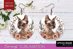 Floral Cat Round Earrings - Flowers PNG Sublimation Product Image 1