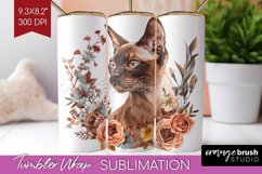 Floral Cat Tumbler Wrap - Flowers Tumbler PNG Sublimation Product Image 1
